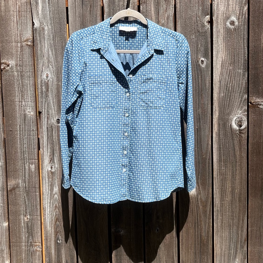 Loft blue button down top size Medium Petite - image 1